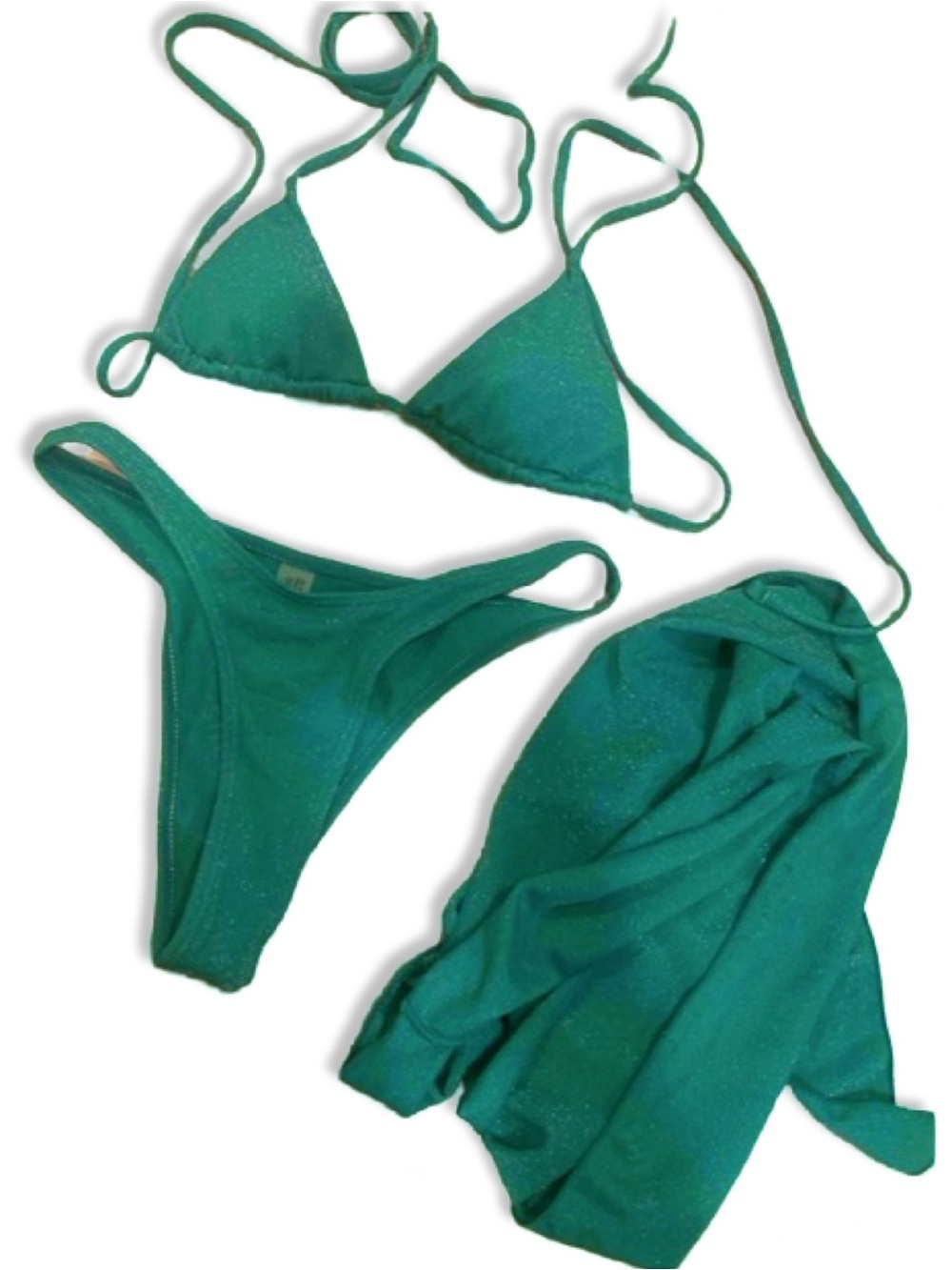 Green Shimmer Triangle Bikini Set with Cover-Up NWOT - Picture 3 of 6